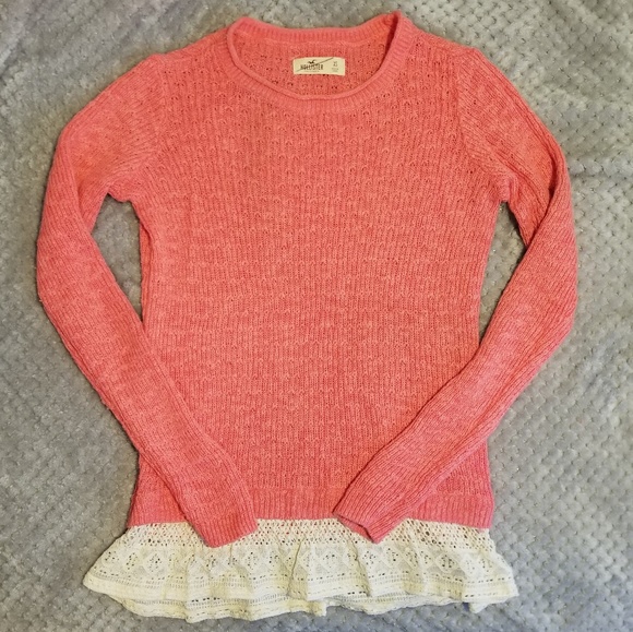 Boho Hollister Coral Lace Bottom Sweater Top XS - Picture 1 of 1